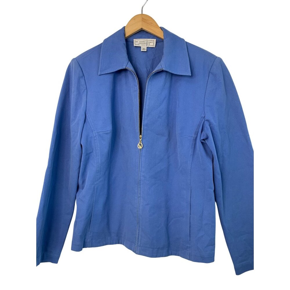Vintage Y2K St. John Sport Blue Zip-Up Jacket M Stretch Woven 8107 Pockets USA